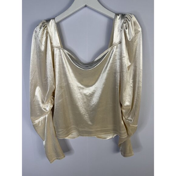 Express Womens size M Cream Velvet Ruched Front Top Princess Coquette Fairy - Picture 4 of 7